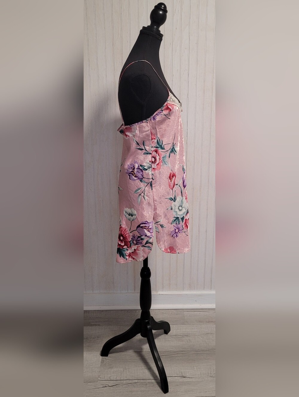 90s Vintage Angelique Pink Floral Jacquard Nightie Size Medium - Picture 4 of 11